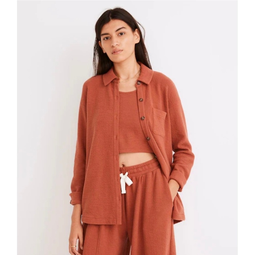 Madewell Women Medium Textural Knit Shirt Jacket Terracotta Button Down Shirt‎